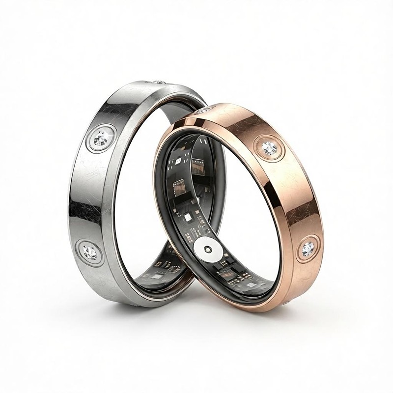 HR01 15mAh Stainless Steel Smart Ring Fitness Health Tracker Two‑color Main Product Shot